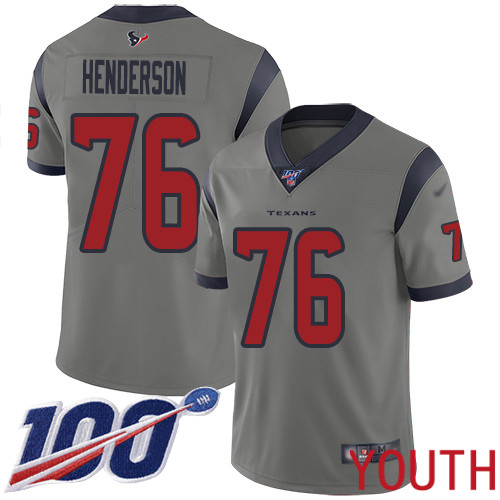 Houston Texans Limited Gray Youth Seantrel Henderson Jersey NFL Football #76 100th Season Inverted Legend->youth nfl jersey->Youth Jersey